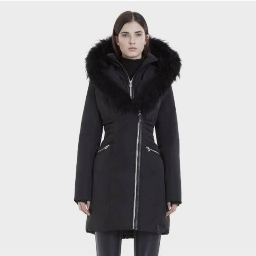 Rudsak muse down racoon fur trim long water resistant parka jacket, green, Small - Picture 2 of 11